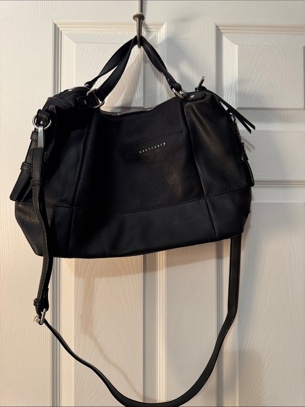 Sanctuary Black Pebbled Leather Shoulder Bag with Handles plus Adjustable Strap